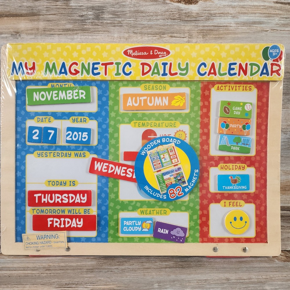 Melissa & Doug My Magnetic Daily Calendar Wooden Educational Toy 82 Magnets 9253